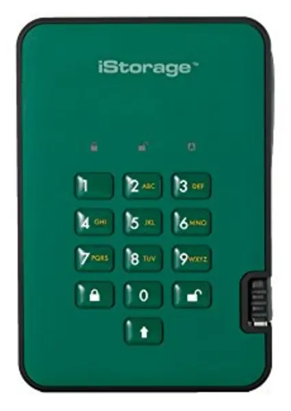 iStorage diskAshur2 3TB Mobile External Hard Drive in Green - USB3.1