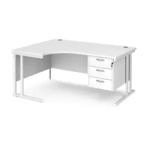 Office Desk Left Hand Corner Desk 1600mm With Pedestal White Top With White Frame 1200mm Depth Maestro 25 MC16ELP3WHWH