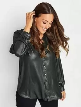 M&Co Metallic Button Blouse, Black, Size 12, Women