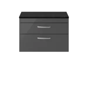 Nuie Athena 800 Wall Hung 2-drawer Vanity & Sparkling Black Worktop - Gloss Grey