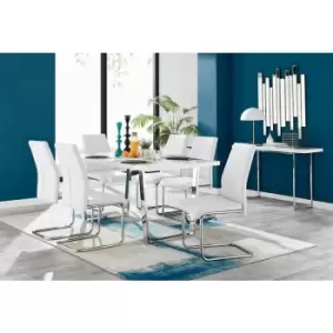 Kylo White High Gloss Dining Table & 6 White Lorenzo Chairs - White