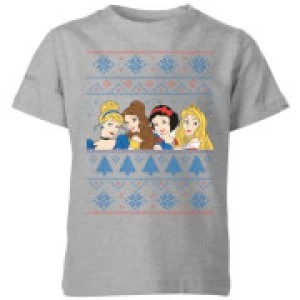 Disney Princess Faces Kids Christmas T-Shirt - Grey - 3-4 Years