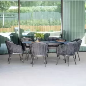 Monterrey 6 Seat Oval Dining Set - Thin Rope Weave - Grey