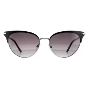 Cat Eye Satin Black Smoke Grey Gradient Sunglasses