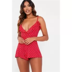 I Saw It First Red Polka Dot Frill Detail Cami Playsuit - Red