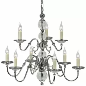 Loops - Flemish Ceiling Pendant Chandelier Polished Nickel & Crystal Curved 9 Lamp Light