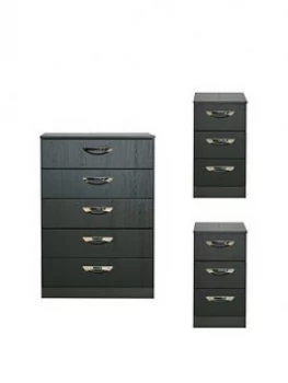 Swift Canterbury 3 Piece Ready Assembled Package - 5 Drawer Chest And 2 Bedside Chests