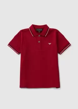 Emporio Armani Kids Tipped Collar Piquet Polo Shirt In Red