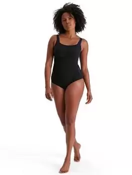 Speedo Lunalustre Printed Shaping Swimsuit, Black/Multi, Size 38, Women