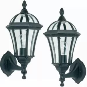 Loops - 2 pack IP44 Outdoor Wall Lamp Matt Black & Glass Traditional Lantern Porch Path