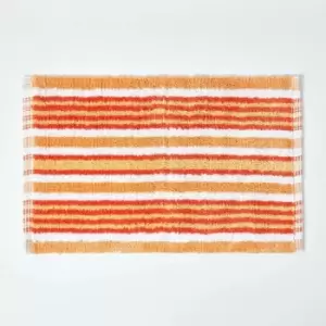 Handloomed Striped Cotton Orange Bath Mat - Orange - Orange - Orange - Homescapes