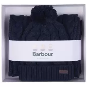 Barbour Mens Highgate Cable Beanie & Scarf Gift Set Navy One Size