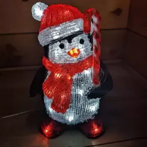 30cm Acrylic Christmas Penguin With Candy Cane 30 Ice White LEDs