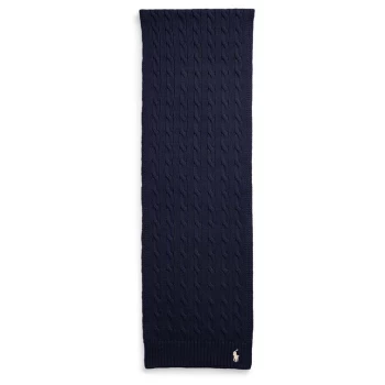 Polo Ralph Lauren Cable Knit Logo Embroidered Scarf - Hunter Navy