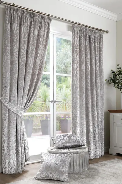 Curtina Trinity Jacquard Pair of Pencil Pleat Curtains - Size 9