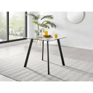 Furniturebox Seattle 4 Seat Square Glass Contemporary Dining Table With Black Metal Legs