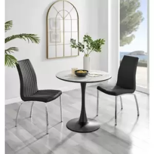 Furniturebox UK - Furniturebox Elina White Marble Effect Modern 80cm Round Dining Table & 2 Black Isco Faux Leather Chairs