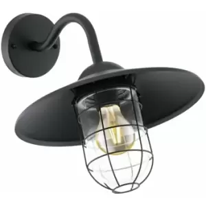 Loops - IP44 Outdoor Wall Light Black Cage Fisherman Shade 1 x 60W E27 Bulb Porch Lamp