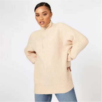 Jack Wills Lounge High Neck Zip Knitted Jumper - Camel