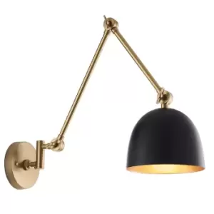 Lehal Dome Adjustable Arm Wall Lamp Antique Solid Brass, Matt Black