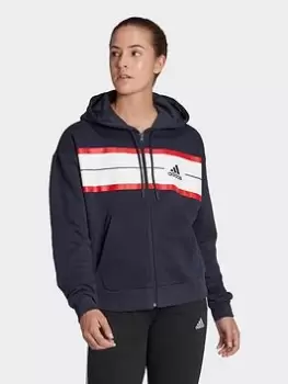 adidas Essentials Pinstripe Block Fleece Full-zip Loose Fit Hoodie, Grey Size M Women