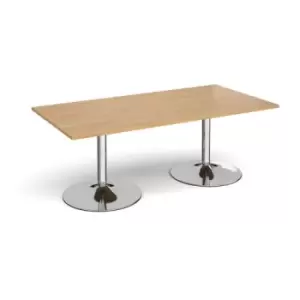 Trumpet base rectangular boardroom table 2000mm x 1000mm - chrome base and oak top