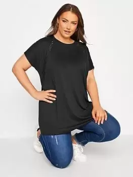 Yours Lace Detail Tshirt, Black, Size 18, Women