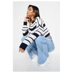 I Saw It First Crew Neck Stripe Cropped Jumper - Blue