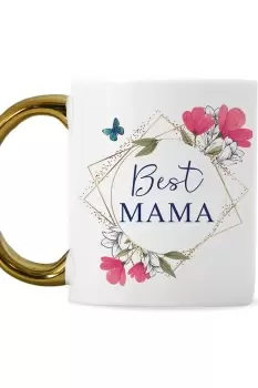 Personalised Floral Gold Handled Mug - White - Ceramic