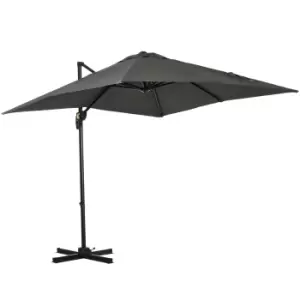 Outsunny 2.5 x 2.5m Patio Offset Parasol Cantilever Umbrella Sun Shade Canopy Shelter 360° Rotation with Crank Handle and Cross Base, Grey