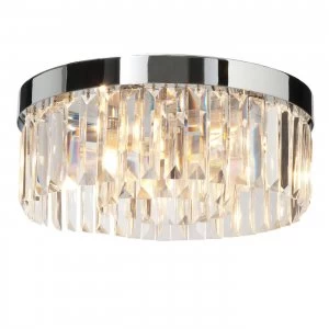 5 Light Bathroom Flush Ceiling Light Chrome, Clear Crystal (K9) Glass Detail IP44, G9