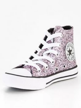 Converse Chuck Taylor All Star Hi Coated Glitter Childrens, Lilac, Size 10