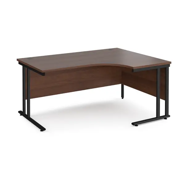 Maestro 25 Right Hand Ergonomic Desk with Black Frame and Walnut Top - 1600mm