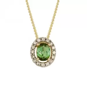 Green Tourmaline Diamond Yellow Gold Surround Pendant GP2305G