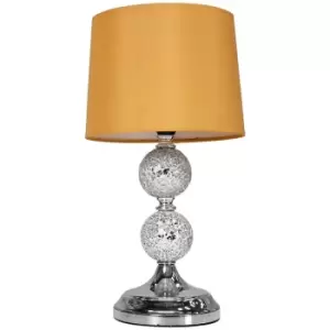 Minisun - Mosaic Crackle Glass Ball Table Lamp Chrome Fabric Shade - Mustard - No Bulb