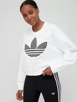 adidas Originals Gingham Oversized Sweat Top - White, Size 8, Women