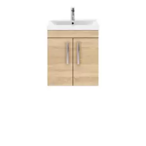 Nuie Athena 500 Wall Hung 2-door Vanity & Mid-edge Basin - Natural Oak