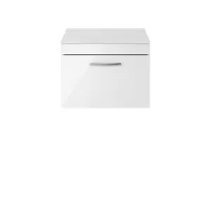 Nuie Athena 600 Wall Hung Single Drawer Vanity & Worktop - Gloss White