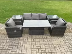 Fimous 5 Seater Outdoor Dark Grey Rattan Lounge Sofa Complete Set with Adjustable Table and Side Tables