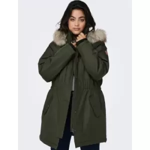 Mid-Season Long Parka with Faux Fur Trim Hood