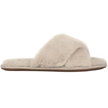 Jack Wills Faux Fur Cross Over Slippers - Cream