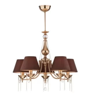 Chester Chandelier Brass, Brown Shades, 5 Light, E14