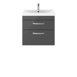 Nuie Athena 600 Wall Hung 2-drawer Vanity & Thin-edge Basin - Gloss Grey