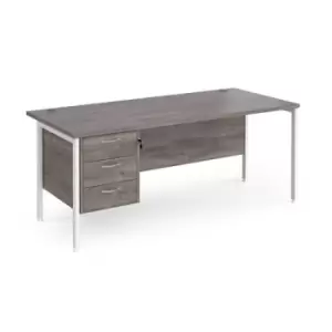 Maestro 25 straight desk 1800mm x 800mm with 3 drawer pedestal - white H-frame leg and grey oak top