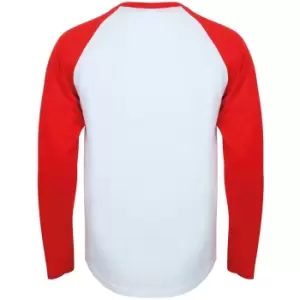 Skinnifit Mens Raglan Long Sleeve Baseball T-Shirt (XS) (White/ Red)