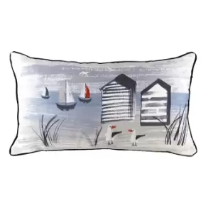 Evans Lichfield Nautical Beach Hut Cushion Cover (30cm x 50cm) (Blue/Grey/Black)