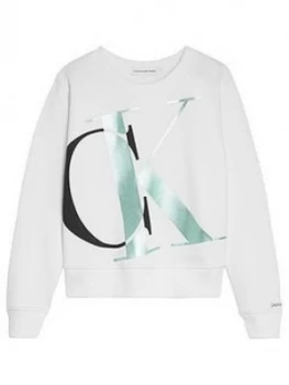 Calvin Klein Jeans Girls Exploded Monogram Boxy Sweat - White, Size Age: 8 Years, Women