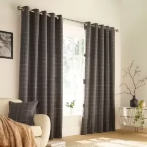 Furn. Ellis Windowpane Check Ringtop Eyelet Curtains (Pair) Polyester Grey (168X183Cm)