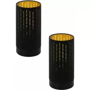 2 pack Table Lamp Colour Black Shade Black Gold Fabric With Cut Outs E27 1x40W