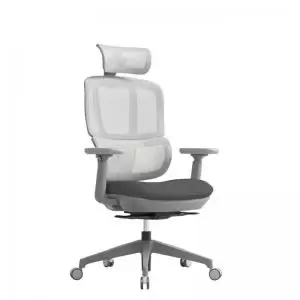 Shelby grey mesh back operator chair with headrest and grey fabric